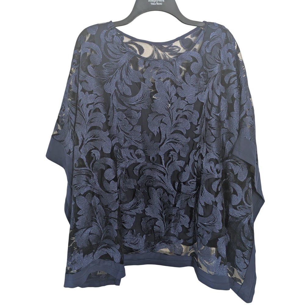 Oleg Cassini Navy Sheer Embroidered
Poncho with Tank Layer Size 18W